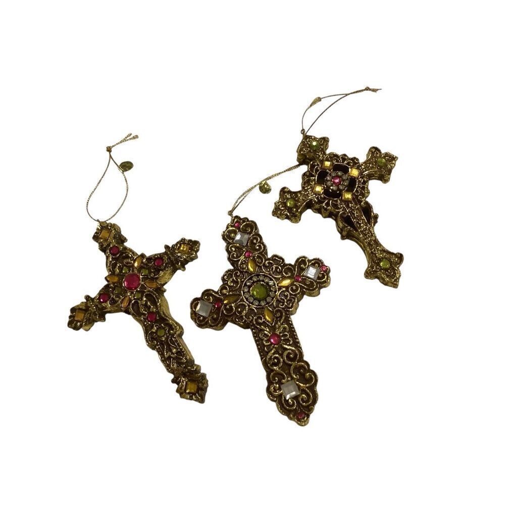 Vintage Jeweled Gold Filigree Christmas Tree Ornaments